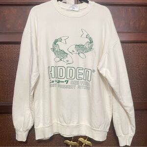Hidden NY Kohaku Koi Fish Crewneck Natural/Green‎ Size XL